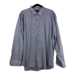 Alfani Mens Fitted Performance Button Up Dress Shirt Sz 18 34-35 XXL Blue Plaid